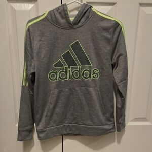 adidas Gray Hoodie with Neon Green Logo & Stripe Accents